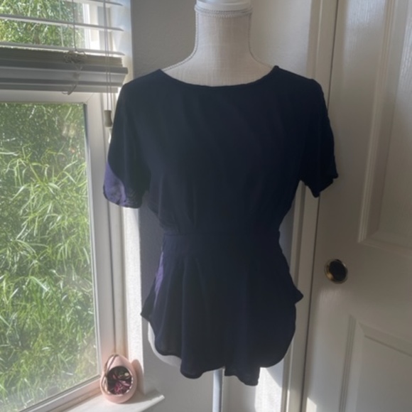 Liberty Love | Navy Floral Babydoll Lace Blouse With Back Zipper | Size S - Picture 2 of 12